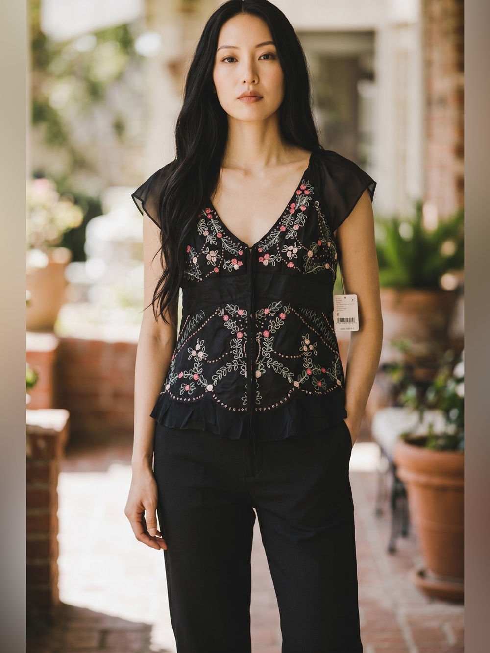 Free People Cherry Bomb Embroidered Top NWT